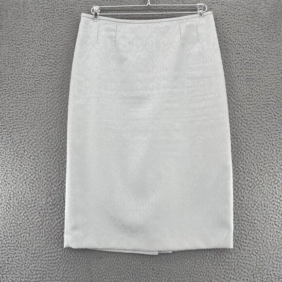 Le Suit Skirt Womens 8 Cool Ivory Tonal Scroll Below Knee Straight Pencil Office - Picture 1 of 11